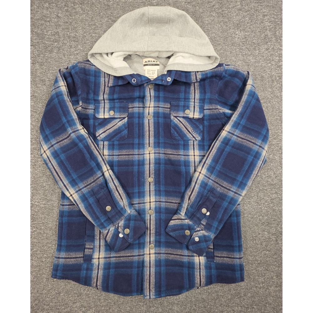 Ariat Boys XL Retro Hackett Insulated Flannel Shirt Jacket Blue Plaid Hooded